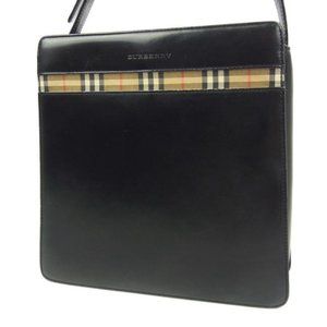 Burberry Black Leather & Suede Haymarket Nova Check Print Shoulder Bag